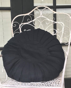 St Ives Cushion Luxurious Round Black Linen Large
